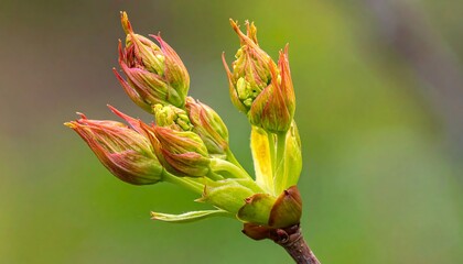 Closeup of Spring Buds on Branch.