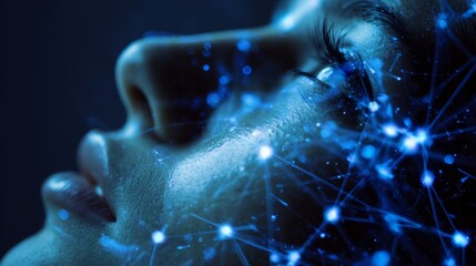 Navigating the digital frontier: a glimpse into network evolution. Big data. Dynamic web of future connectivity with glowing nodes and lines. Business metrics. Investment analysis.