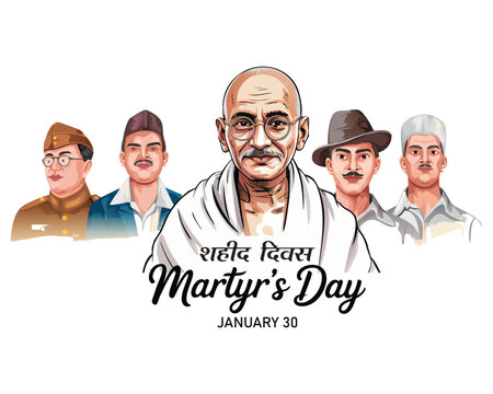 Martyrs Day, Shaheed Diwas, and patriotic background. Independence Day of India freedom fighter background. Vector illustration of Indian people saluting celebrating Shaheed Diwas.