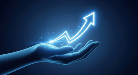 Glowing Upward Arrow Graph Held in Hand.