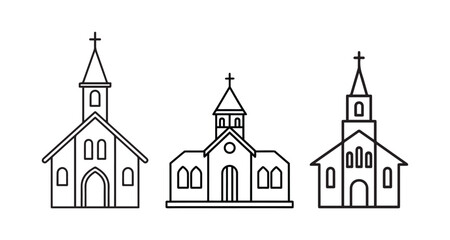 clean Church line art set of vector illustration