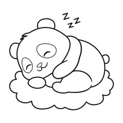 Adorable Sleeping Panda on Cloud Vector Outline Illustration