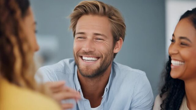 Joyful group of friends laughing together in a casual setting for vibrant lifestyle imagery