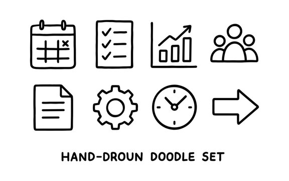 Hand drawn doodle icons for business and productivity design