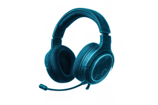 Blue gaming headset with microphone, providing immersive audio experience for online communication and esports entertainment