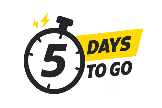 Countdown timer showing five days left until an event or sale