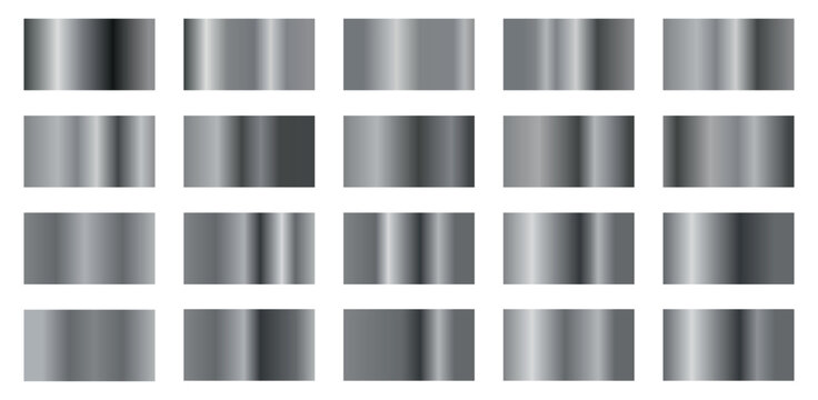 Silver background texture vector icon seamless pattern. Metal silver gradient color set. 20 silver gradient color collection. Golden and silver gradient palette.