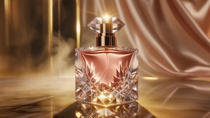Elegant Perfume Bottle on Gold Silk - A Luxurious Fragrance Presentation. - Powered by Adobe