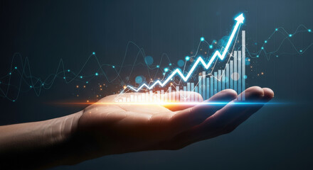 Hand Holding Upward Trending Financial Growth Chart.