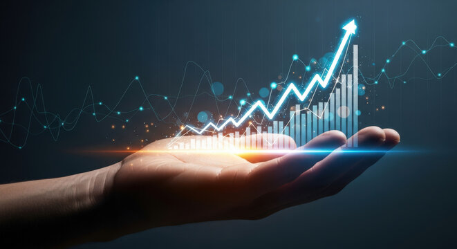 Hand Holding Upward Trending Financial Growth Chart. - Powered by Adobe