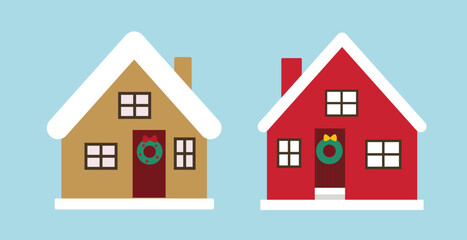 Christmas house clipart set.
winter Christmas house flat vector illustration.
Good for greeting card, poster, banner, leaflet.