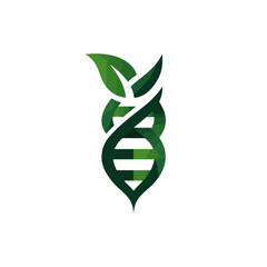 Abstract dna helix with green leaves representing biotechnology and nature