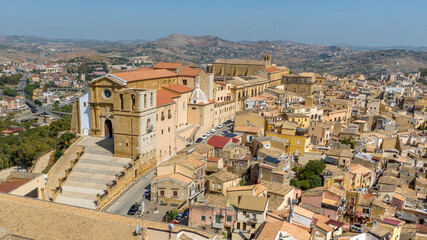 Aerial view of the facade of Cathedral of San Gerlando. It's a church and the main Catholic place of worship in the city of Agrigento, Sicily, Italy. It's located in the historic center of the town.