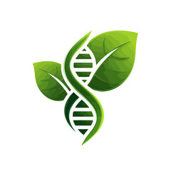 Abstract dna strand with green leaves concept of biology and nature