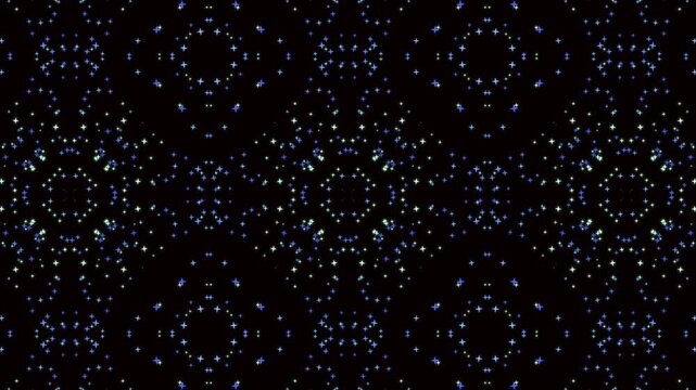 Blue particle mandala forming a symmetrical glowing abstract pattern.