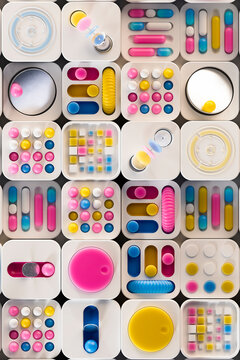 3D color grid with buttons tech in playful abstract system