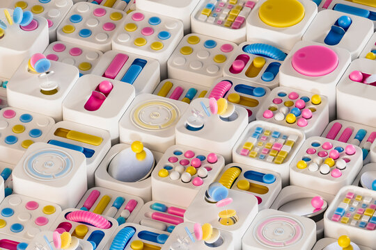 3D abstract toy system grid with colorful playful units