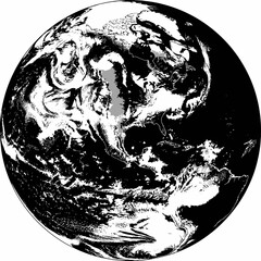 Abstract earth depiction black and white globe showing cloud patterns