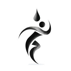 Abstract figure dancing upward with water drop symbol on white background