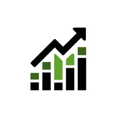 Abstract financial growth graph with ascending arrow and chart bars