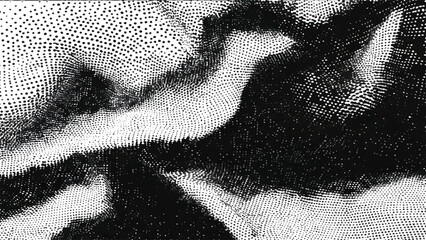Abstract monochrome halftone pattern with organic flowing wave like shapes isolated on transparent background, Vector, illustration.