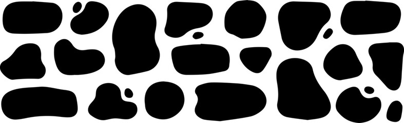 Black leopard print symbol set illustration on a black and white background with glossy speech bubbles and sticker shapes