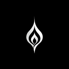 Abstract flame design in white on black background for branding and concepts
