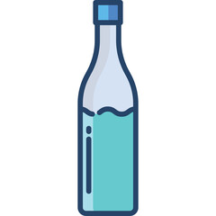 Blue capped clear glass bottle filled with light blue liquid isolated on a transparent background with no background artifacts