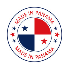 Panama Made in Stamp in circle with flag Vector template on white background