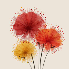 Abstract floral watercolor artwork with vibrant red orange and yellow blossoms