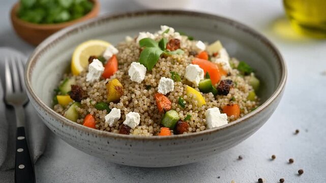Quinoa-Salat mit ger&ouml;stetem Gem&uuml;se und Feta