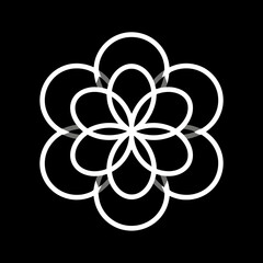 Abstract geometric floral design in white on black background