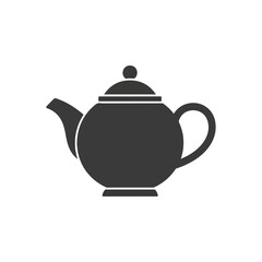 Classic dark gray teapot icon, traditional beverage brewing kitchenware symbol, hot drink container graphic design element, simple illustration.