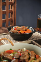 Braised Goose Stewed with Vegetables in Cast Iron Pot - Traditional Countryside Farmhouse Cooking