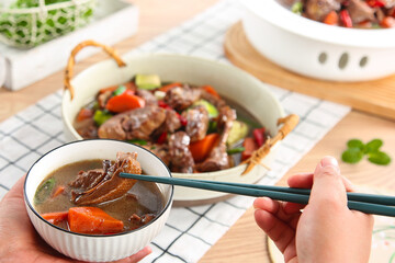 Farmhouse Stewed Goose with Turnips and Vegetables in Iron Pot - Traditional Country Cooking
