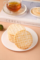 Crispy Rice Crackers with Tea - Healthy Snack Food Photography