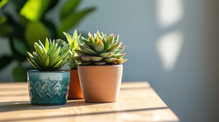 Succulents on wooden table