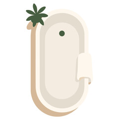 Cozy vector illustration of top view bathtub with greenery and towel, minimalist modern bathroom design
