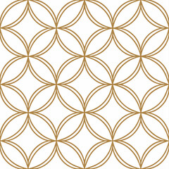 A seamless pattern with elegant gold and white abstract ornament in oriental style. Repeated modern geo design. 
