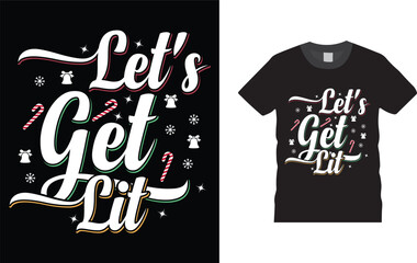 Let's Get Lit Drinking Santa Hat Christmas Lights T-Shirt