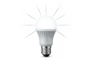 Glowing led light bulb illuminating a new idea, symbolizing innovation, energy efficiency, and electricity on transparent background