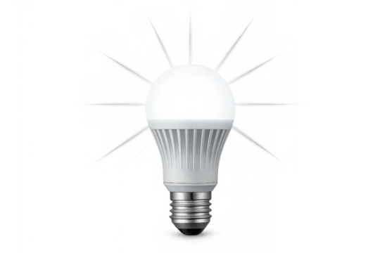 Glowing led light bulb illuminating a new idea, symbolizing innovation, energy efficiency, and electricity on transparent background