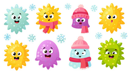 Obraz premium Cute cartoon microbes inspired by ice and snow.