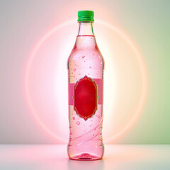 Refreshing Pink Beverage In Clear Glass Bottle With Green Cap And Subtle Glow
