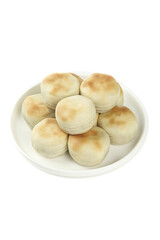 Traditional Mung Bean Cakes on White Plate - Classic Asian Dessert Pastries with Golden Brown Tops