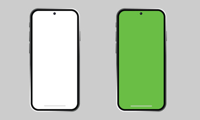 Realistic Modern Smartphone Mockup with White and Green Screen, Clean Vector Mobile Device Template for App UI Design, Website Presentation, and Digital Product Showcase Illustration