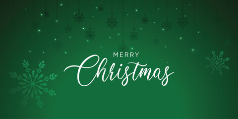 Green Merry Christmas Snow Background, Christmas Happy New Year Holiday Greeting Banner Vector