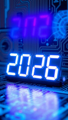 new years blue circuit board background 2026