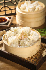 Handmade Siu Mai Dumplings in Bamboo Steamers - Traditional Chinese Cuisine from Hohhot, Inner Mongolia