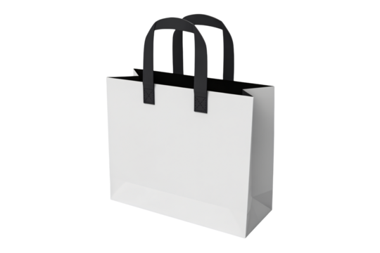 Versatile white shopping bag with black handles perfect for retail branding, gifting, or everyday use, offering a clean canvas for your logo.